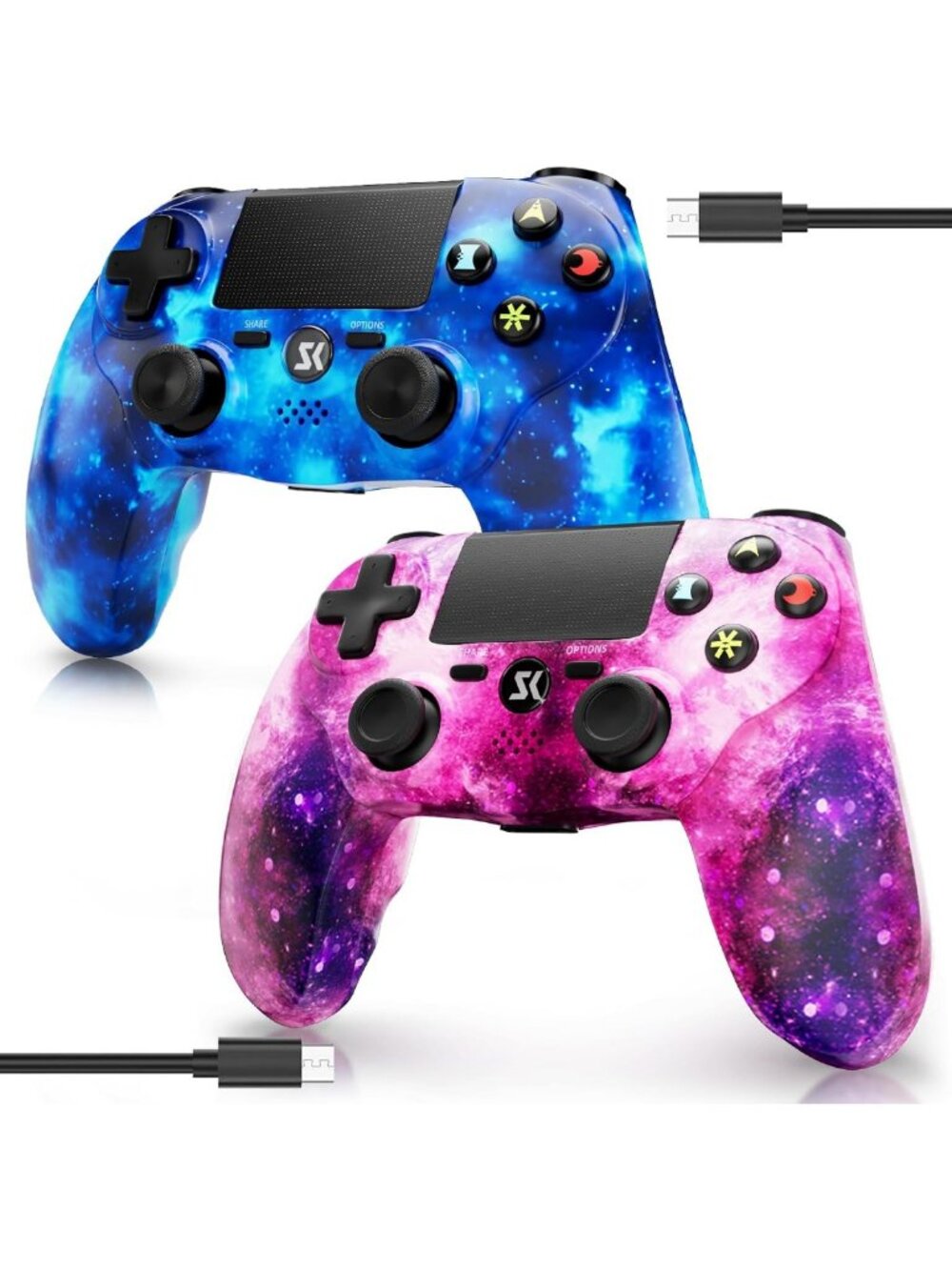2 Pack Wireless Game Controllers for PS4 - Dual Shock, Motion Sensor, Touch Pad